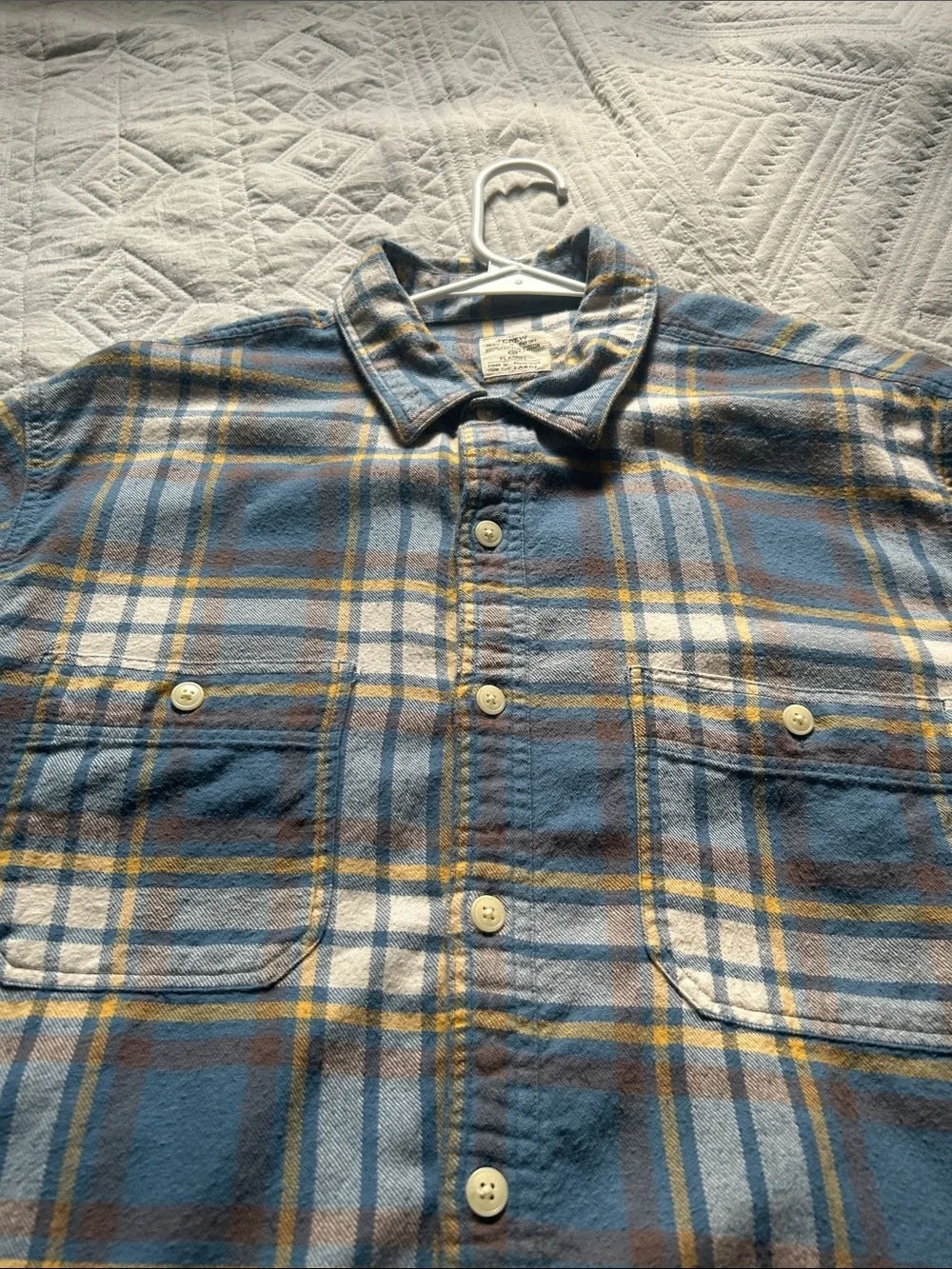 JCrew Men's L Blue/Yellow Plaid Cotton Flannel Chest Pkts Button-Up Shirt